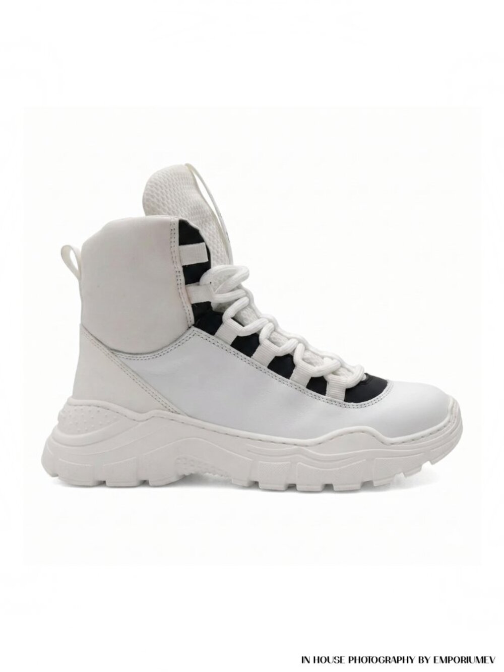 Marni White High-Top Leather Kids Sneakers with Lace-Up and Zipper (0530)